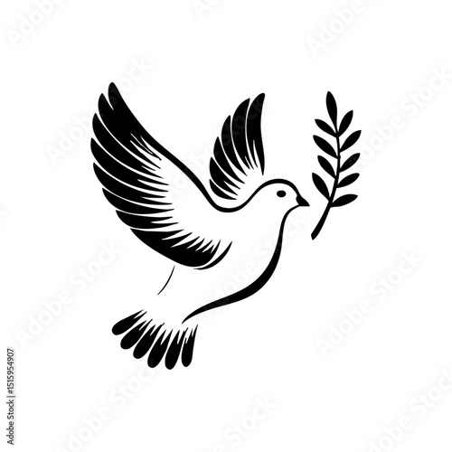 Elegant dove flying with an olive branch symbolizing peace, hope, and unity.

