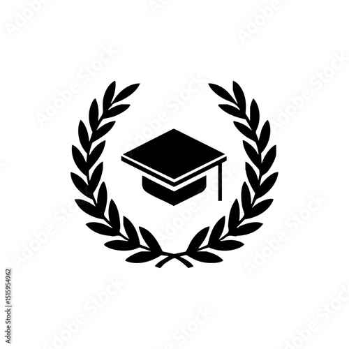 Elegant black vector logo of a graduation cap inside a laurel wreath, symbolizing academic success.

