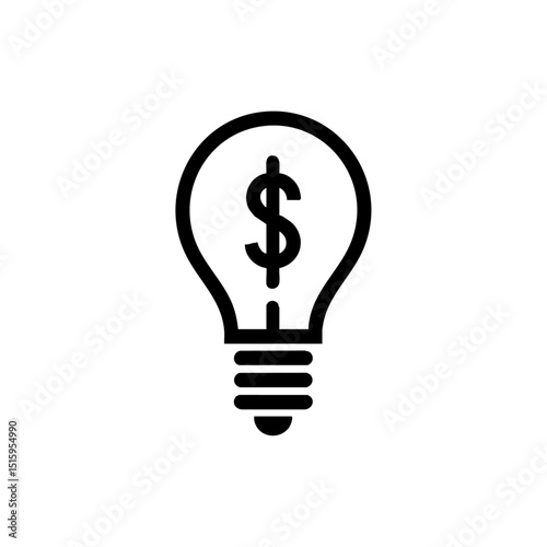 Minimalist vector logo of a lightbulb with a dollar sign inside, symbolizing innovation and finance.

