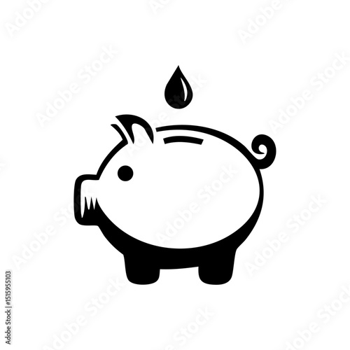 Minimalist black vector icon of a piggy bank with a coin above it. Symbol for saving money, finance, or investment.




