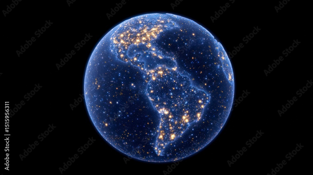 Fototapeta premium Earth s Nightlights Americas Detailed Globe Cinematic Lighting
