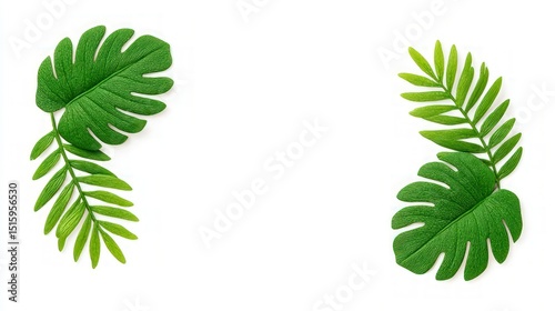 Lush Tropical Palm Leaves Frame  Isolated   White Background  Summer  Nature  Green Foliag