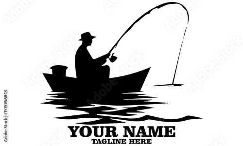 illustration unreported and unregulated fishing vector icon, illustration vector graphic of a young man fishing in the river with a boat and logo icon