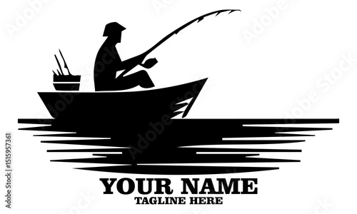 illustration unreported and unregulated fishing vector icon, illustration vector graphic of a young man fishing in the river with a boat and logo icon