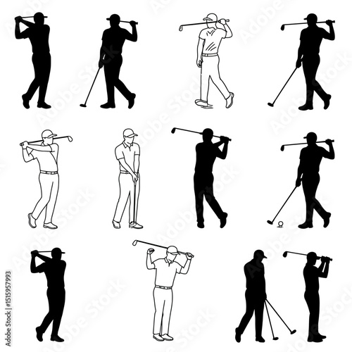 set of golf players silhouettes