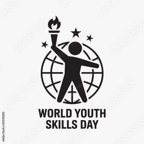 World youth skills day logo featuring a torch bearer with globe and stars design