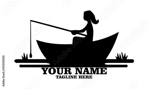 illustration unreported and unregulated fishing vector icon, illustration vector graphic of a young man fishing in the river with a boat and logo icon