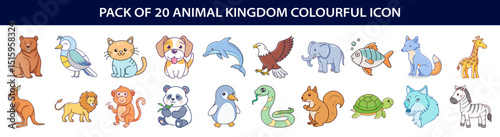 Pack of twenty colorful animal kingdom icons illustration set