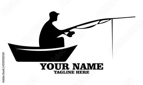 illustration unreported and unregulated fishing vector icon, illustration vector graphic of a young man fishing in the river with a boat and logo icon