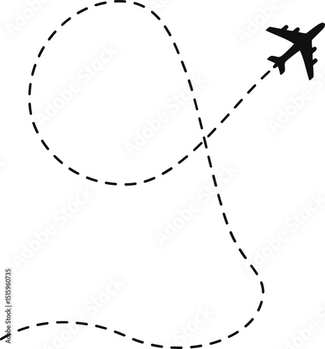 Dashed line plane. Airplane line path icon. Vector illustration of air plane flight route for travel, tourism, and vacation.	