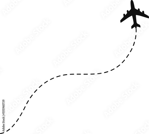 Dashed line plane. Airplane line path icon. Vector illustration of air plane flight route for travel, tourism, and vacation.	