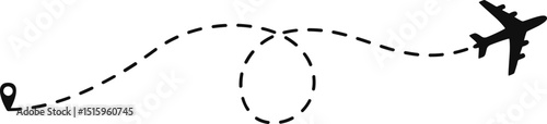 Dashed line plane. Airplane line path icon. Vector illustration of air plane flight route for travel, tourism, and vacation.	