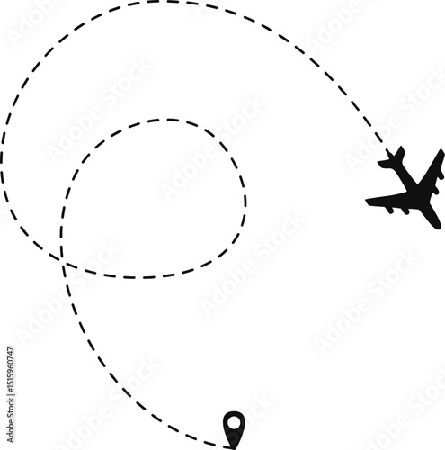 Dashed line plane. Airplane line path icon. Vector illustration of air plane flight route for travel, tourism, and vacation.	