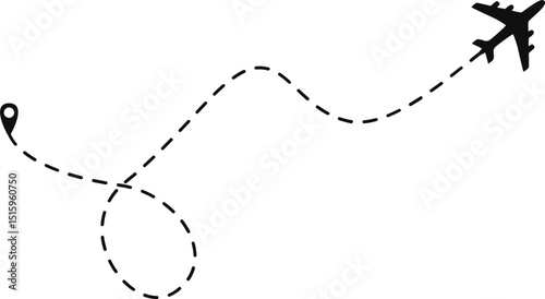 Dashed line plane. Airplane line path icon. Vector illustration of air plane flight route for travel, tourism, and vacation.	