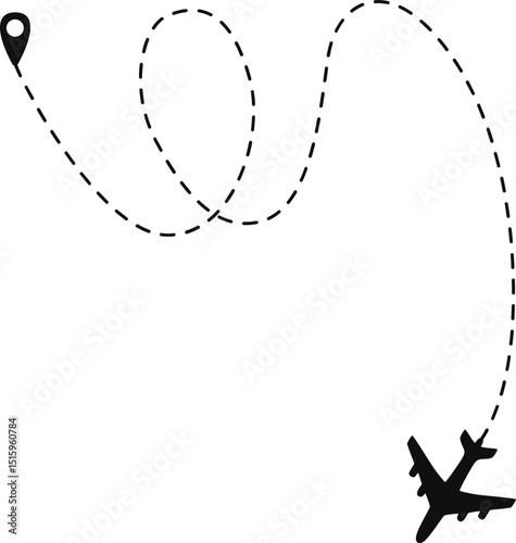 Dashed line plane. Airplane line path icon. Vector illustration of air plane flight route for travel, tourism, and vacation.	