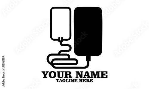 Smartphone and charger adapter vector illustration. Low battery. Phone is charging from wall outlet vector illustration and loco icon