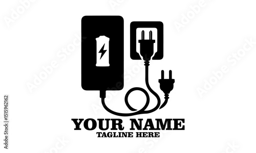 Smartphone and charger adapter vector illustration. Low battery. Phone is charging from wall outlet vector illustration and loco icon