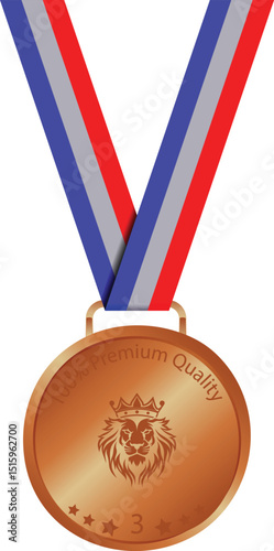 Bronze Third Place Medal with Lion and Patriotic Ribbon