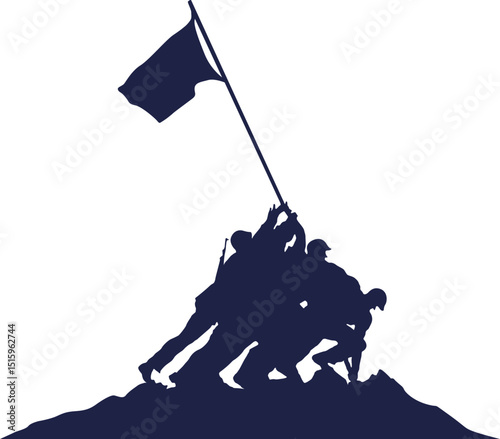 Soldier silhouette. Warriors on the expedition, battlefield. Memorial day, independence day, patriot day. Vector black illustration on white background.