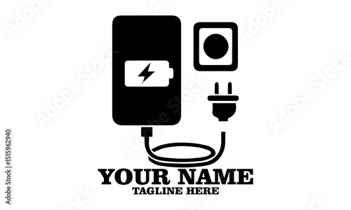 Smartphone and charger adapter vector illustration. Low battery. Phone is charging from wall outlet vector illustration and loco icon