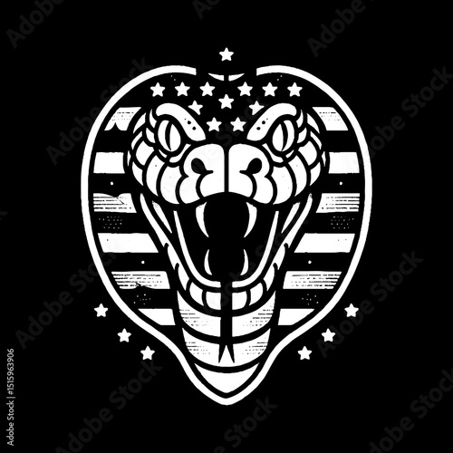 Vintage Hand-Drawn Snake Face with Stripes Illustration – Reptile Animal Engraved Style Vector for T-Shirts, Posters, Stickers, and Tattoo Inspired Themes