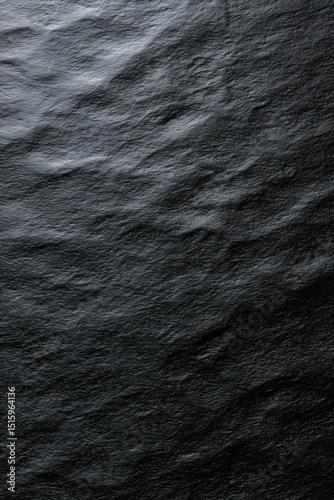 This image shows a close-up of a black, textured surface. The lighting creates subtle shadows that highlight the unevenness of the material.