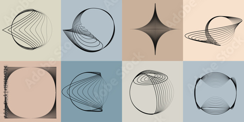 Lines and dots in Circle Form .Rotate rounded shape Vector Illustration .Rotating dots form a circle .Rotating design element . Various lines forming round shape . Abstract Geometric line art .
