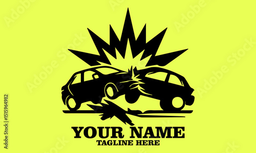 illustration car crash logo design. Car crash icons vector design with green stabilo background