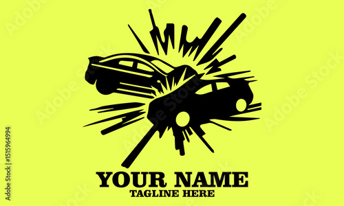 illustration car crash logo design. Car crash icons vector design with green stabilo background