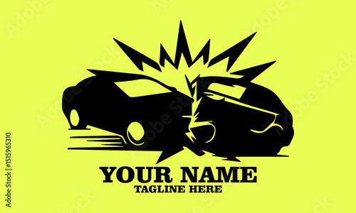 illustration car crash logo design. Car crash icons vector design with green stabilo background