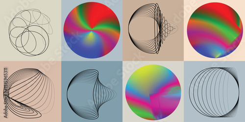 Lines and dots in Circle Form .Rotate rounded shape Vector Illustration .Rotating dots form a circle .Rotating design element . Various lines forming round shape . Abstract Geometric line art .
