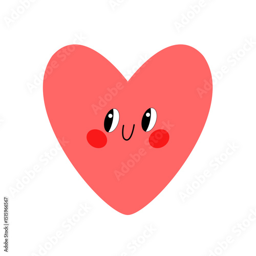 Adorable heart character with happy eyes and blush cheeks.
 Perfect for kids' books, emojis, and cute printables.
