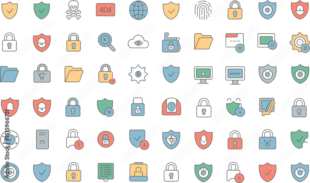 Collection of isolated cyber security and data protection icons in clean minimalist style Collection of isolated cyber security and data protection icons in clean minimalist style