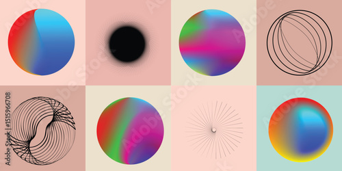 Lines and dots in Circle Form .Rotate rounded shape Vector Illustration .Rotating dots form a circle .Rotating design element . Various lines forming round shape . Abstract Geometric line art .
