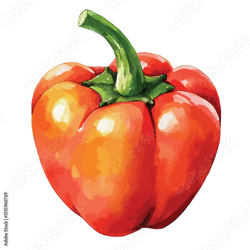 Vibrant Watercolor Painting of a Single Orange Bell Pepper