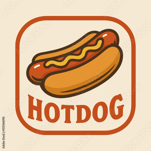 Hot dog logo inside a rounded square with bold text.