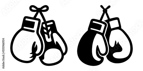 Black and white boxing gloves illustration hanging together.