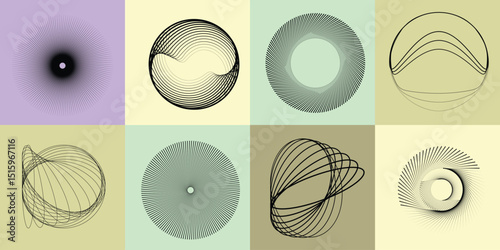 Lines and dots in Circle Form .Rotate rounded shape Vector Illustration .Rotating dots form a circle .Rotating design element . Various lines forming round shape . Abstract Geometric line art .
