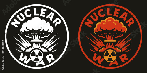 Nuclear war emblem with explosion cloud and radiation symbol.