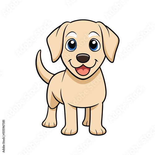 Adorable smiling cartoon illustration of a cute puppy with bright blue eyes on white background