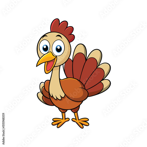 Cheerful cartoon turkey illustration with bright colors for thanksgiving and holiday decorations