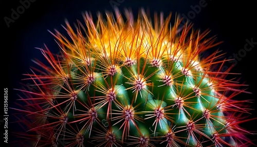 Cactus, spines, close-up, macro, sharpness, texture, detail, nature, plant, botanical, thorns, vibrant, colorful, desert, prickly, vivid, natural, focus, intense, striking, background, dark, contrast, photo