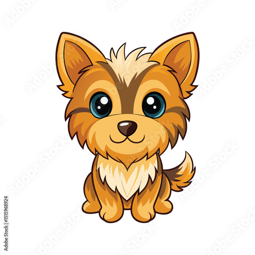 Cute cartoon illustration of a cheerful puppy dog with big blue eyes and friendly demeanor