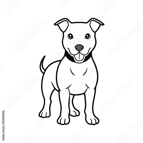 Cute cartoon illustration of a standing smiling pit bull terrier dog with simple outlines