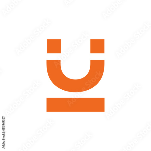 A modern and minimalist logo featuring an orange abstract shape resembling a stylized letter "U" or a magnet with two rectangular elements above a horizontal line. It suggests attraction, connection