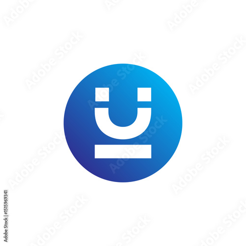 letter "U" or a magnet with two rectangular elements above a horizontal line, set within a blue gradient circle. It suggests attraction, connection, or a brand with a "U" initial.