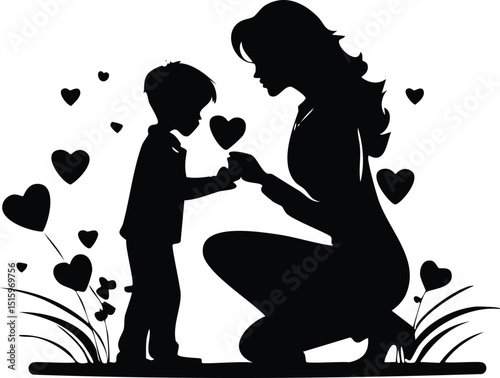 Mother and Child with Hearts Silhouette