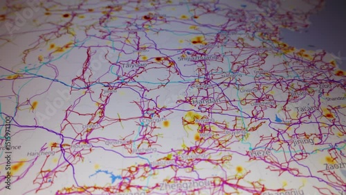 Infrastructure energy power map CHINA Camera shot screen computer monitor pixels visible