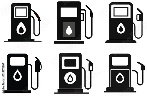 Vector illustration of a set of black and white fuel pump icons