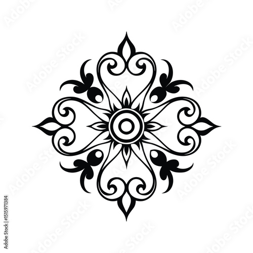 Elegant black and white ornamental decorative floral vector design isolated on white background